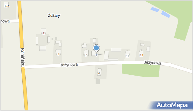 Żdżary, Jeżynowa, 9, mapa Żdżary