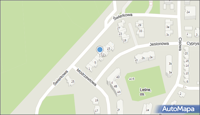 Zielona Góra, Jesionowa, 9, mapa Zielona Góra