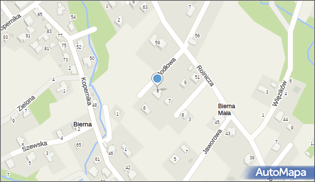 Bierna, Jodłowa, 8, mapa Bierna