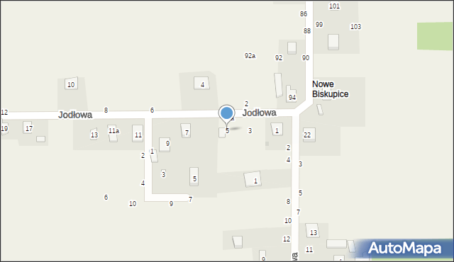 Biskupice, Jodłowa, 5, mapa Biskupice