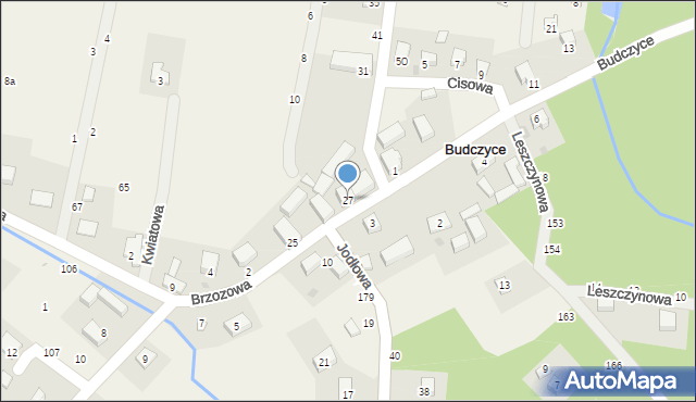 Budczyce, Jodłowa, 27, mapa Budczyce