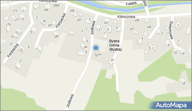Bystra, Jodłowa, 9, mapa Bystra