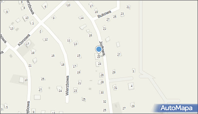 Chrzanowo, Jodłowa, 22, mapa Chrzanowo