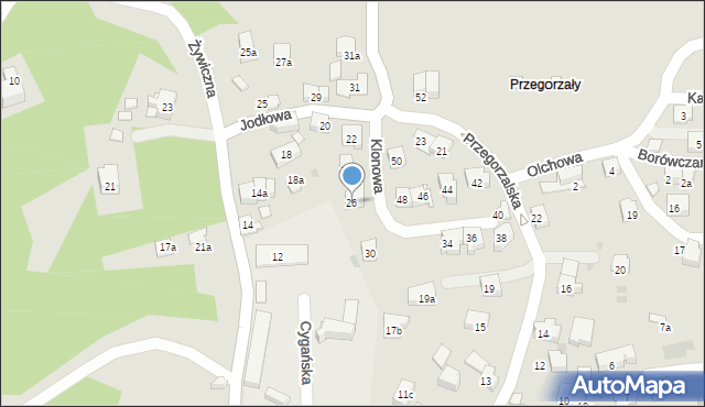 Kraków, Jodłowa, 26, mapa Krakowa