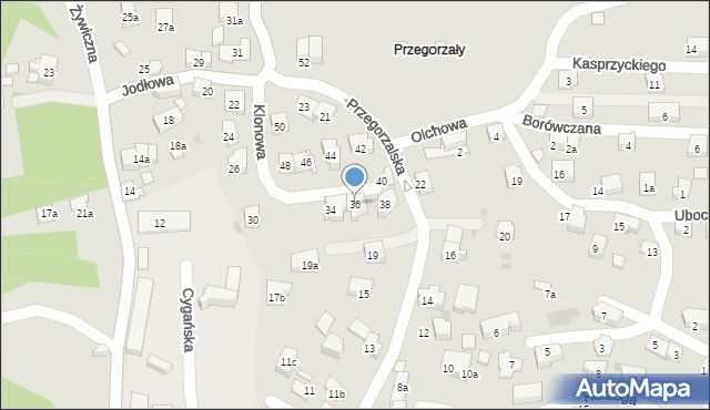 Kraków, Jodłowa, 36, mapa Krakowa