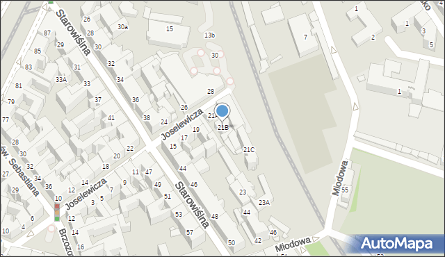 Kraków, Joselewicza Berka, płk., 21B, mapa Krakowa