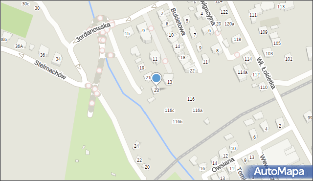 Kraków, Jordanowska, 23, mapa Krakowa