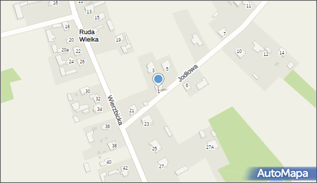 Ruda Wielka, Jodłowa, 1, mapa Ruda Wielka