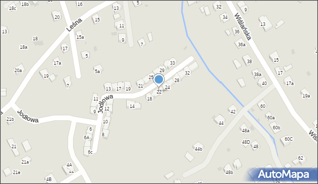 Skoczów, Jodłowa, 22, mapa Skoczów