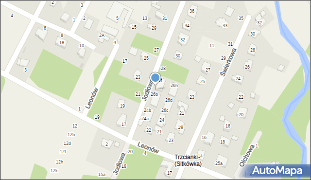 Trzcianki Osada, Jodłowa, 26, mapa Trzcianki Osada