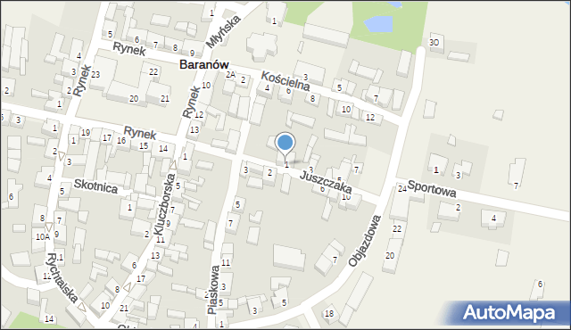 Baranów, Juszczaka Franciszka, 1, mapa Baranów