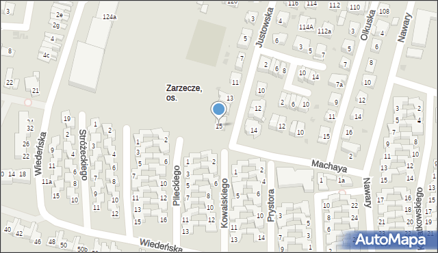 Kraków, Justowska, 15, mapa Krakowa