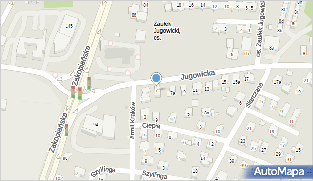 Kraków, Jugowicka, 7, mapa Krakowa