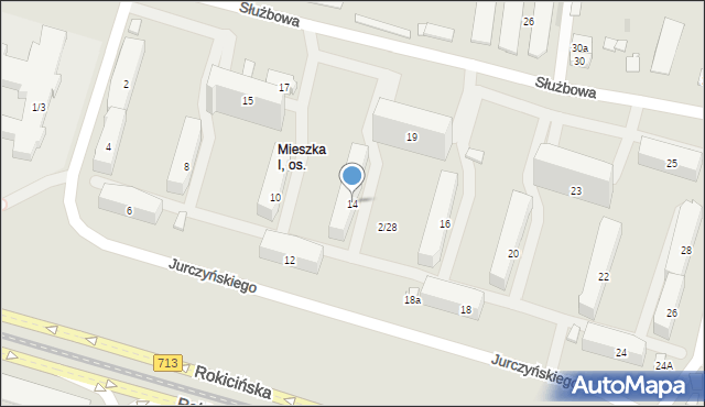 Łódź, Jurczyńskiego Juliusza, 14, mapa Łodzi