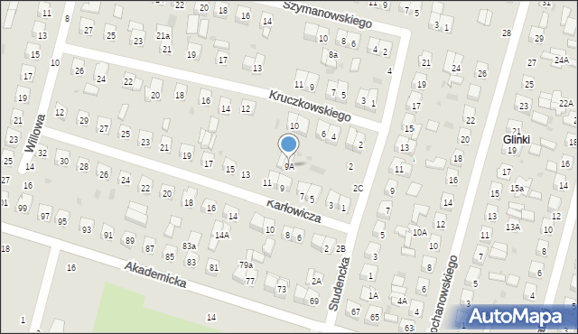 Biała Podlaska, Karłowicza Mieczysława, 9A, mapa Białej Podlaskiej