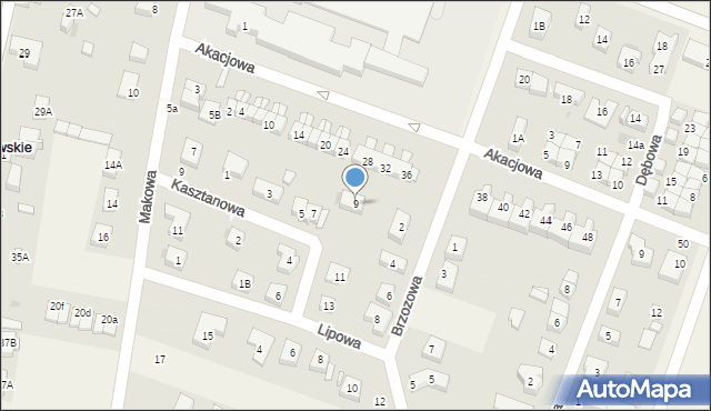 Bielany Wrocławskie, Kasztanowa, 9, mapa Bielany Wrocławskie