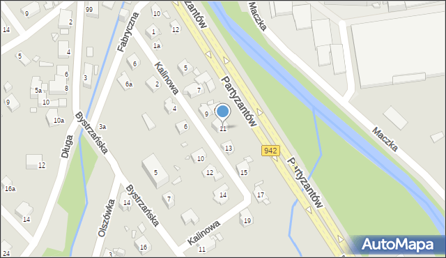 Bielsko-Biała, Kalinowa, 11, mapa Bielsko-Białej