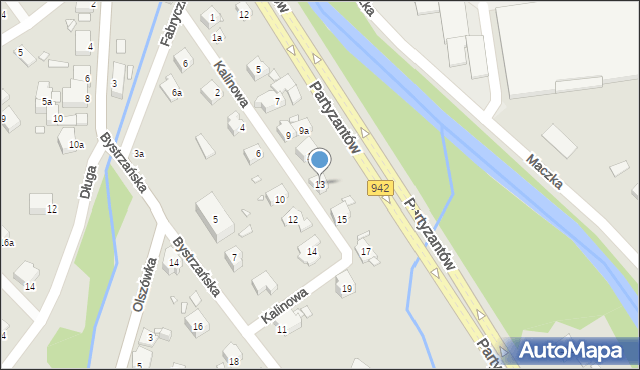 Bielsko-Biała, Kalinowa, 13, mapa Bielsko-Białej