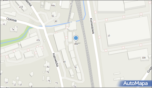 Bielsko-Biała, Katowicka, 80p, mapa Bielsko-Białej