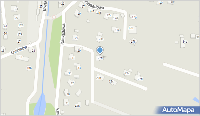 Bielsko-Biała, Kaskadowa, 27a, mapa Bielsko-Białej