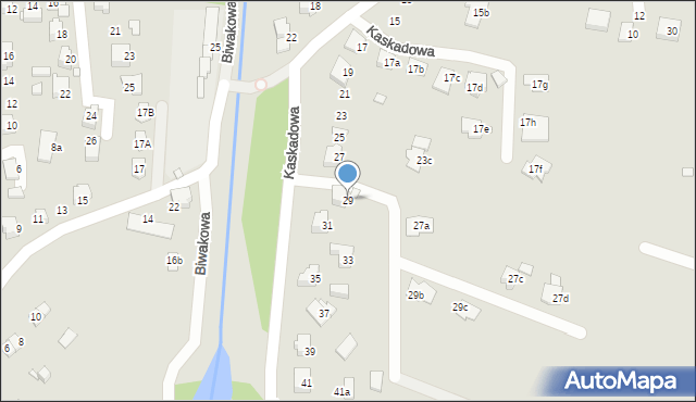 Bielsko-Biała, Kaskadowa, 29, mapa Bielsko-Białej