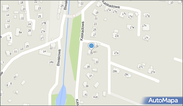Bielsko-Biała, Kaskadowa, 31, mapa Bielsko-Białej