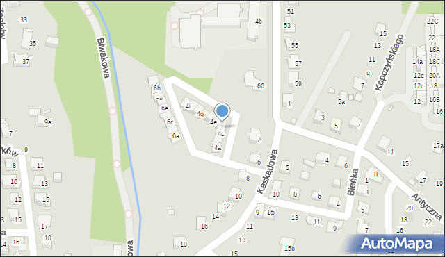 Bielsko-Biała, Kaskadowa, 4d, mapa Bielsko-Białej