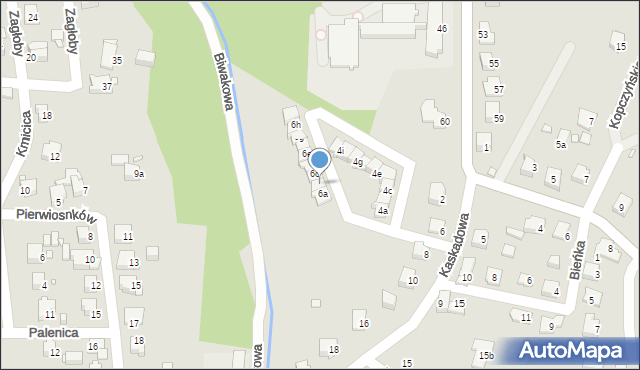 Bielsko-Biała, Kaskadowa, 6b, mapa Bielsko-Białej