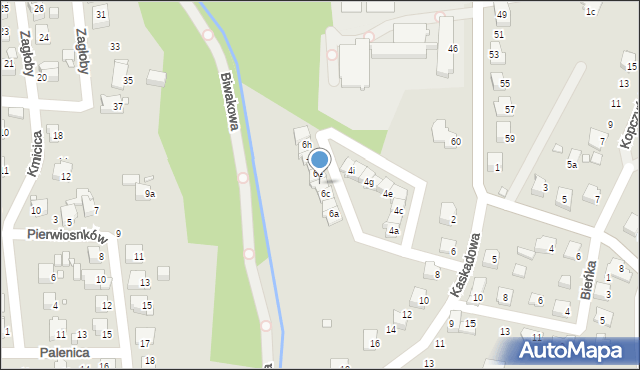 Bielsko-Biała, Kaskadowa, 6d, mapa Bielsko-Białej