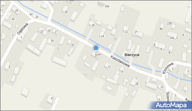 Bierzyce, Kasztanowa, 13, mapa Bierzyce