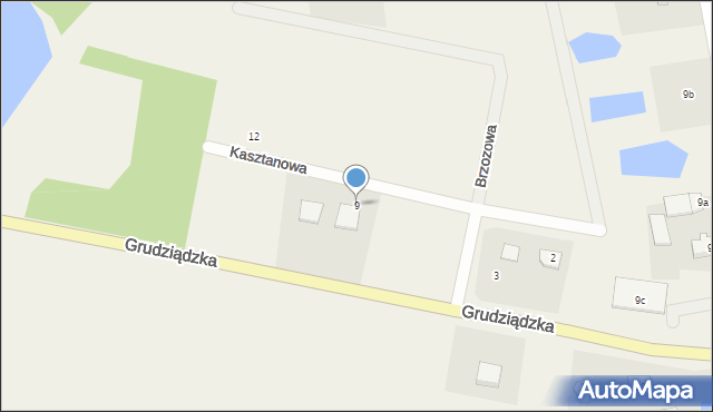 Biskupiec, Kasztanowa, 9, mapa Biskupiec