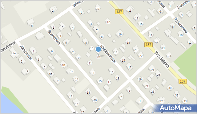 Bobowicko, Kasztanowa, 12, mapa Bobowicko