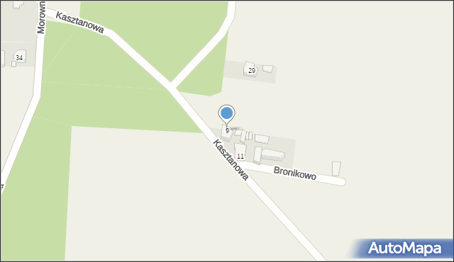 Bronikowo, Kasztanowa, 9, mapa Bronikowo