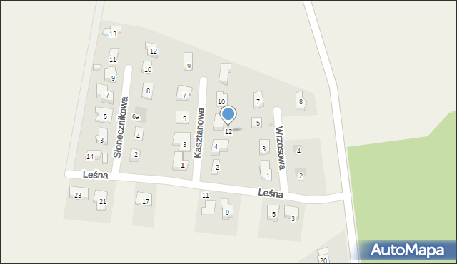 Brzezina, Kasztanowa, 12, mapa Brzezina