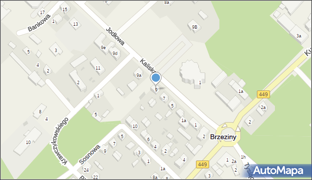 Brzeziny, Kaliska, 9, mapa Brzeziny