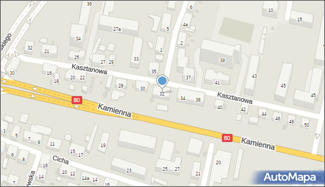Bydgoszcz, Kasztanowa, 32, mapa Bydgoszczy