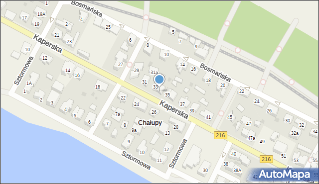 Chałupy, Kaperska, 33a, mapa Chałupy