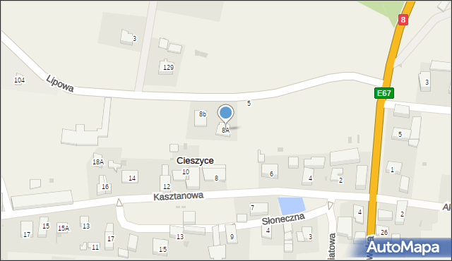 Cieszyce, Kasztanowa, 8A, mapa Cieszyce
