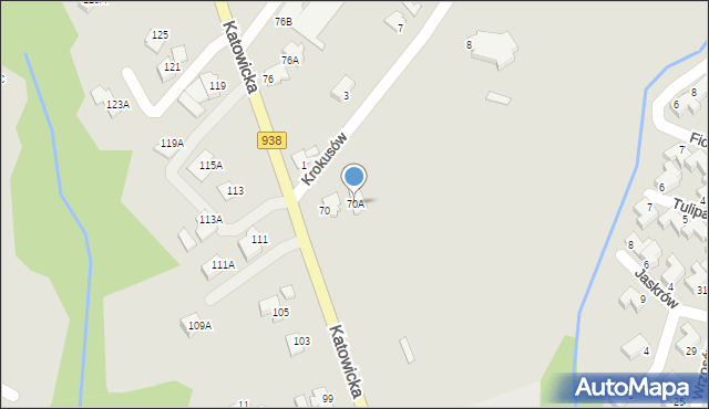 Cieszyn, Katowicka, 70A, mapa Cieszyna