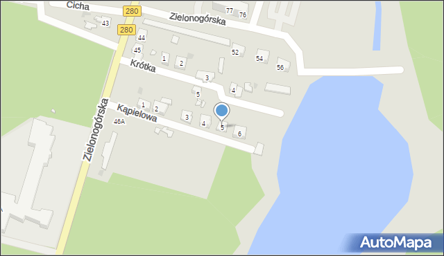 Czerwieńsk, Kąpielowa, 5, mapa Czerwieńsk