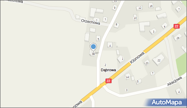 Dąbrowa, Kasztanowa, 3a, mapa Dąbrowa