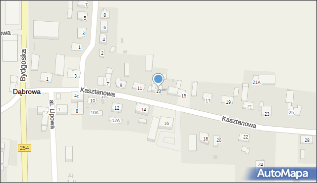 Dąbrowa, Kasztanowa, 13, mapa Dąbrowa