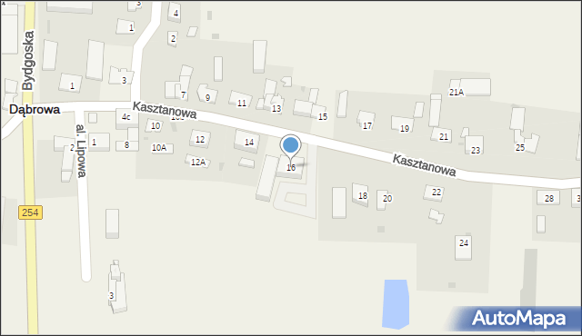 Dąbrowa, Kasztanowa, 16, mapa Dąbrowa