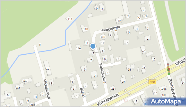 Długołęka, Kasztanowa, 9, mapa Długołęka
