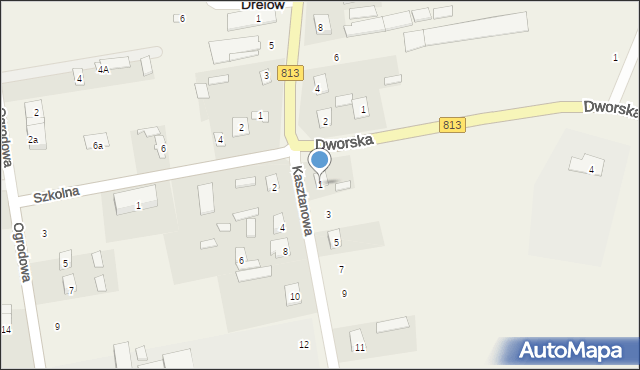 Drelów, Kasztanowa, 1, mapa Drelów