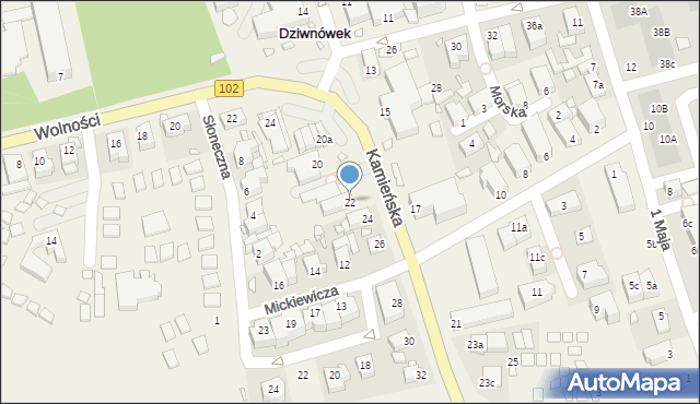 Dziwnówek, Kamieńska, 22, mapa Dziwnówek