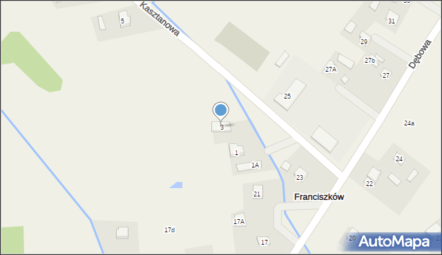 Franciszków, Kasztanowa, 3, mapa Franciszków