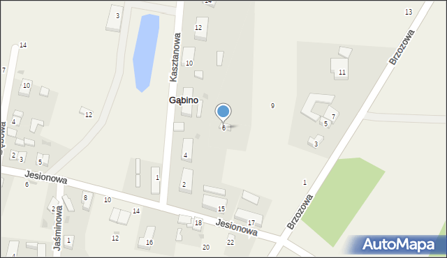 Gąbino, Kasztanowa, 6, mapa Gąbino