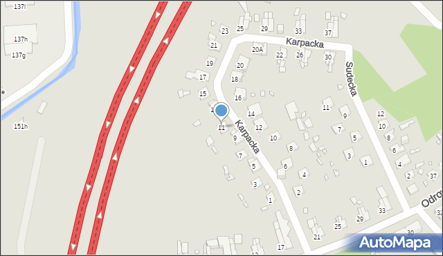 Gliwice, Karpacka, 11, mapa Gliwic