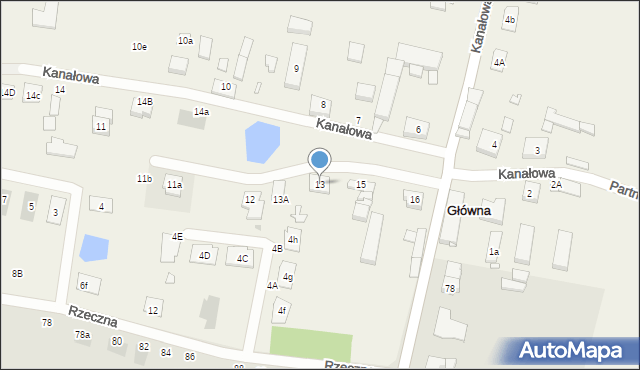 Główna, Kanałowa, 13, mapa Główna